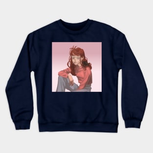 tired girl and her cat Crewneck Sweatshirt